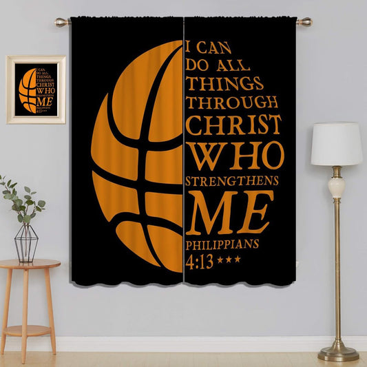 Basketball Blackout Curtains for Boy Girl Room Darkening Decor,Sport Theme and Motto Dark Background Bedroom Living Room Home Rod Pocket Thermal Insulated Window Curtain/Drapes Panel,84x72 Inch…
