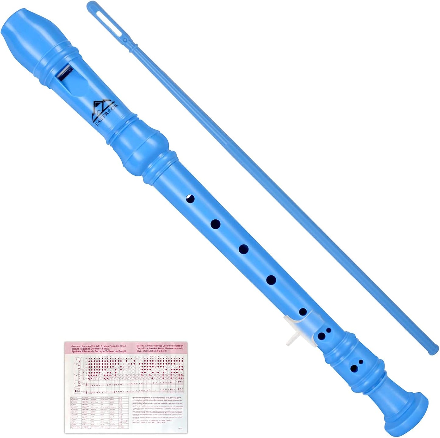 Eastrock Recorder Instrument German Style Soprano Recorder Blue 3 Pieces for Beginners with Cleaning Rod, Fingering Chart, Packing Bag, Thumb Rest