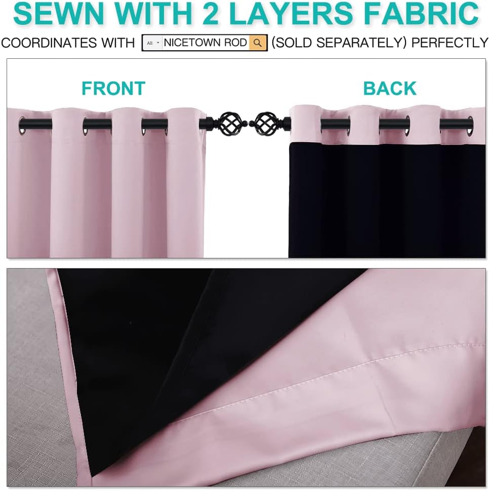 NICETOWN Room Warming Curtains, 100% Blackout Curtains 54 inches Long, 2 Thick Layers Completely Blocking Out All Light Lined Drapes for Small Window (Lavender Pink, 1 Pair, 52" Width Each Panel)