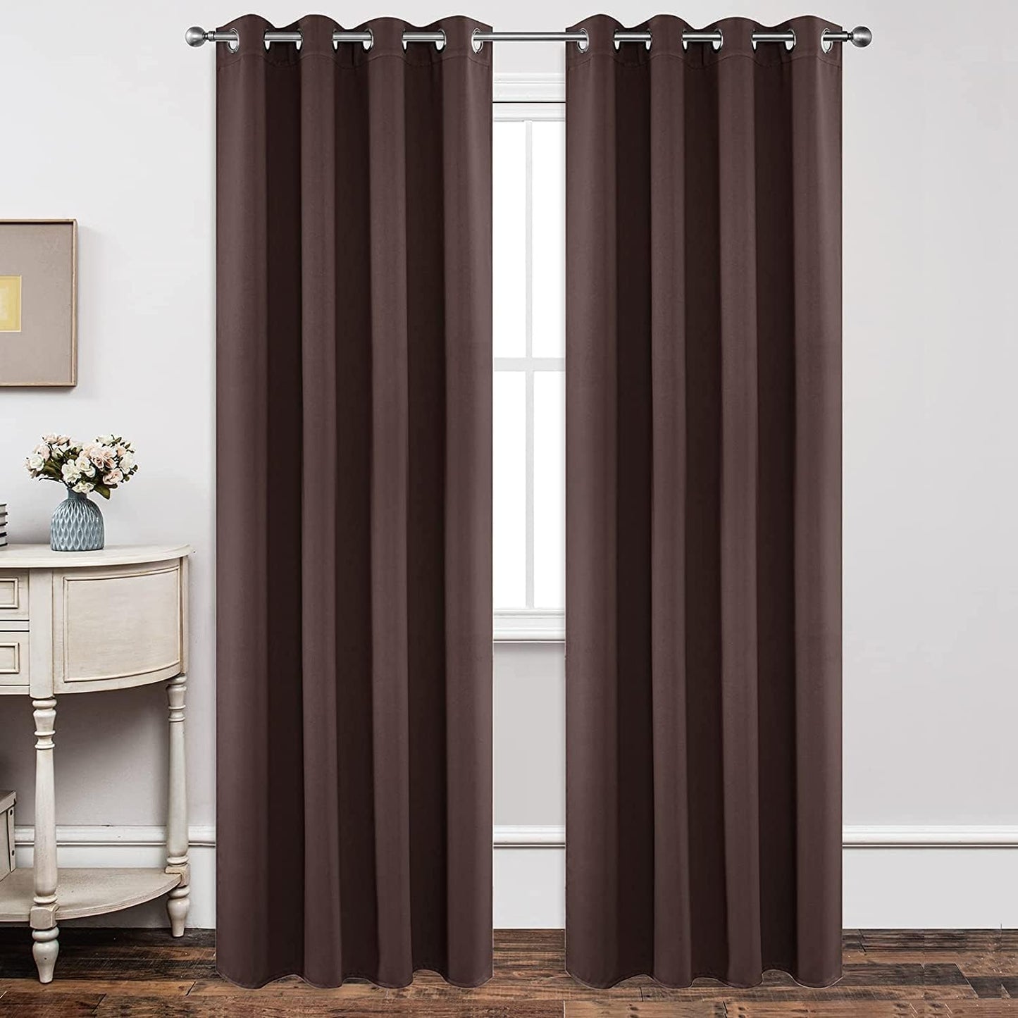Joydeco Blackout Curtains 90 Inch Length 2 Panels Set, Thermal Insulated Long Curtains& Drapes 2 Burg, Room Darkening Grommet Drapes for Living Room Bedroom Window (W52 x L90 Inch, Chocolate)