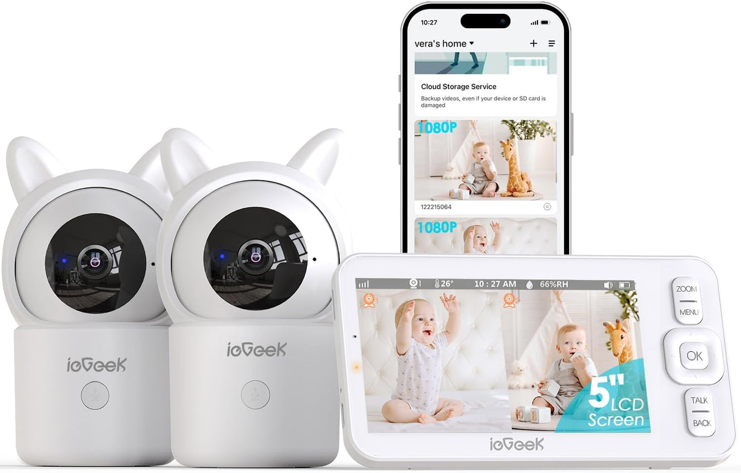 ieGeek 5" Split Screen Baby Monitor,HD Night Vision,2-Way Talk,Cry&Motion Detection,Temperature&Humidity Sensor,WiFi Baby Camera Monitor Supports Smartphone App(Upgrade)