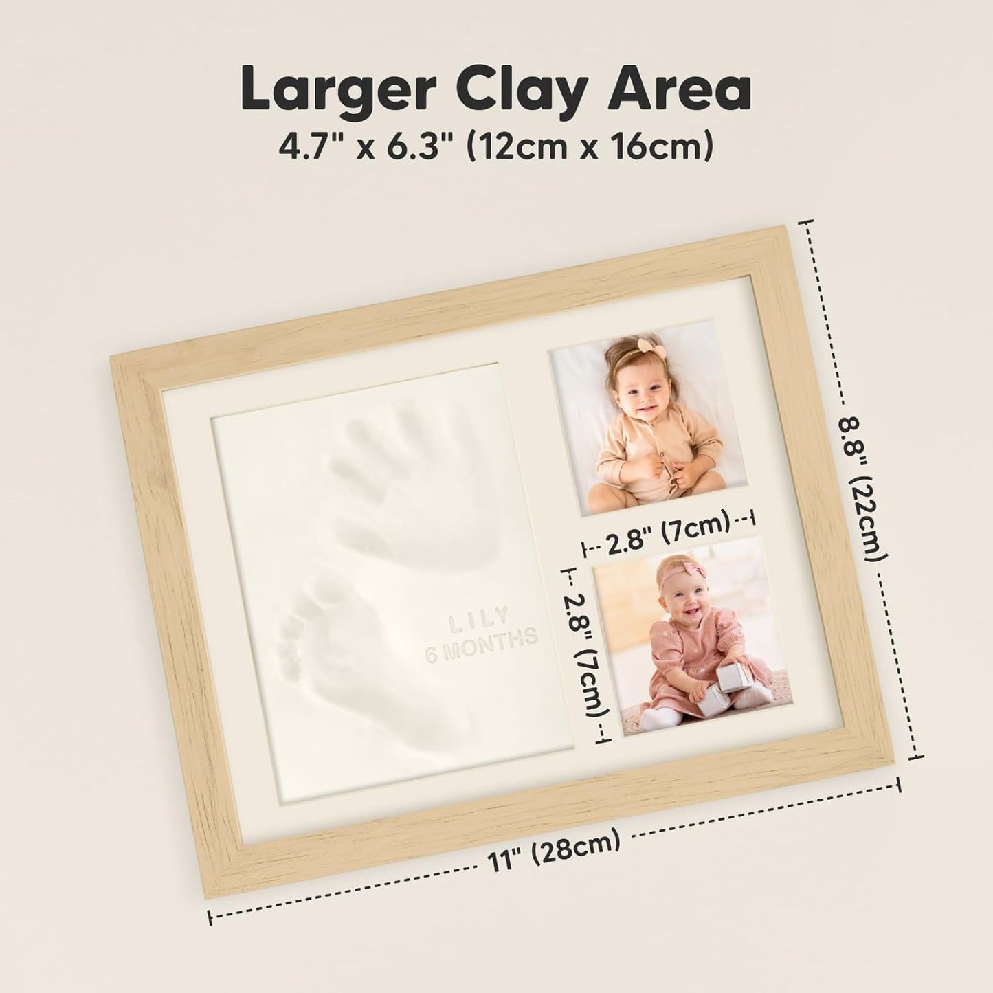 Baby Hand and Footprint Kit - Quick Dry Clay Baby Footprint Kit, Newborn Keepsake, Nursery Picture Frame for Boys, Girls, Personalized Gifts for Shower & Registry, New Mom Gift (Ash Wood)