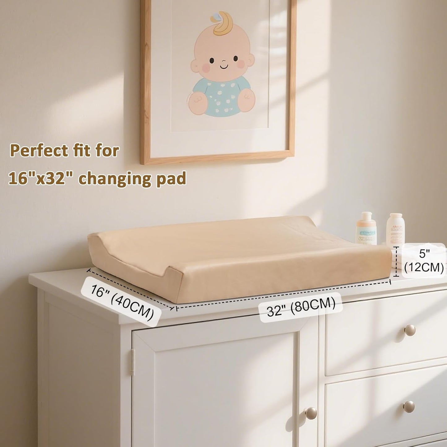 Owlowla Changing Pad Cover,Waterproof Changing Pad Covers-Soft Leather Diaper Changing Table Cover,Fits Standard Changing Pads for Baby Boy Girl（Beige）