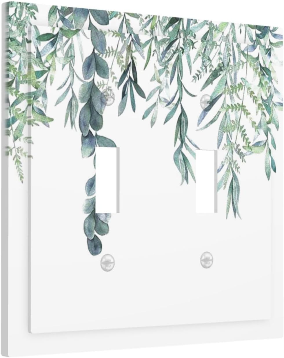 Eucalyptus Leaves Greenery Vine Flowers Simplicity Decorative Switch Plates 2 Gang Double Toggle Outlet Light Switch Cover Wall Plate Electrical Faceplate for Bed Room Living Room Decor