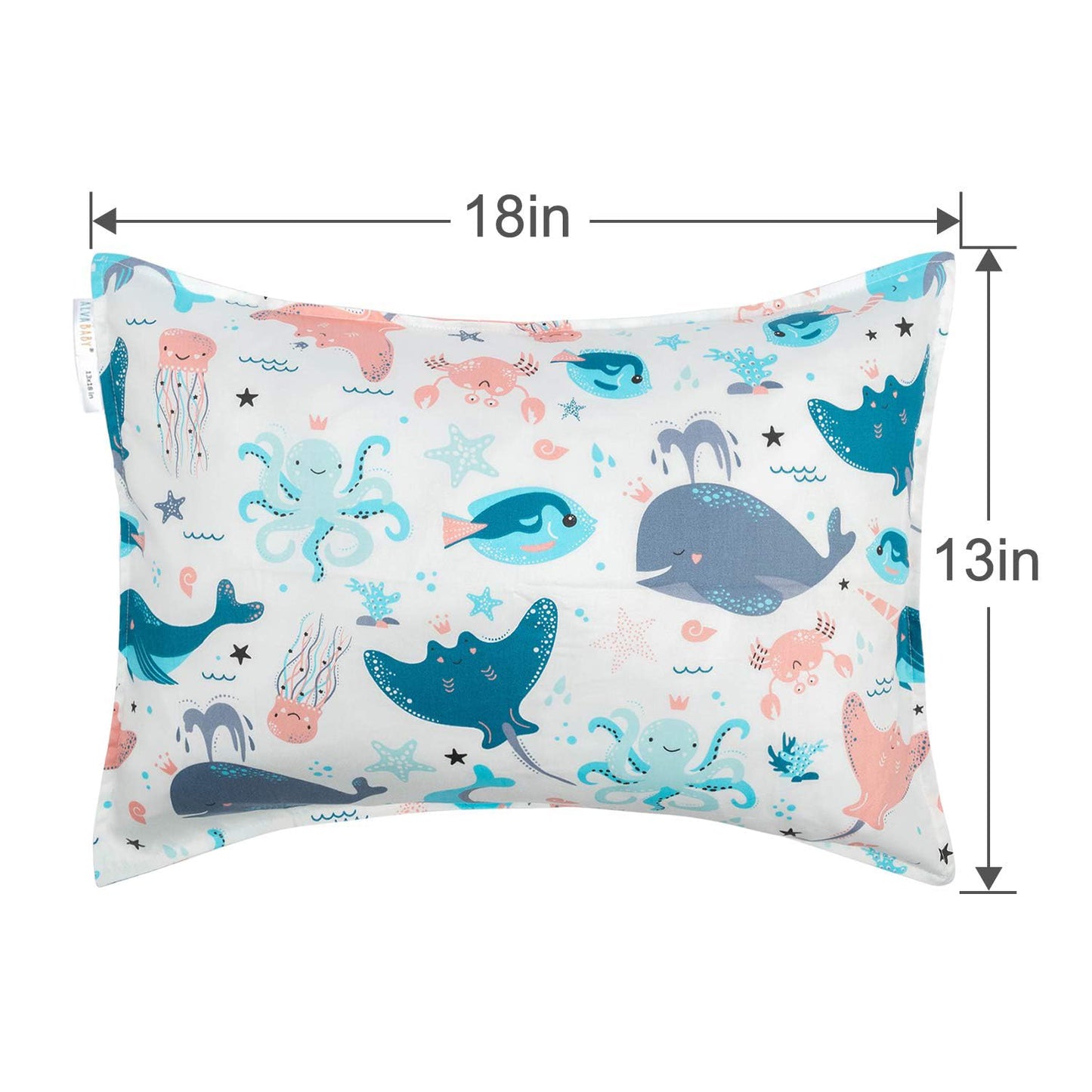 ALVABABY Toddler Pillowcases 2 Pack Organic Cotton Kids Pillow Cover Fit 13"x 18" or 12"x16" Envelope for Girl Boy Sleepy Travel(Pillowcase Only)