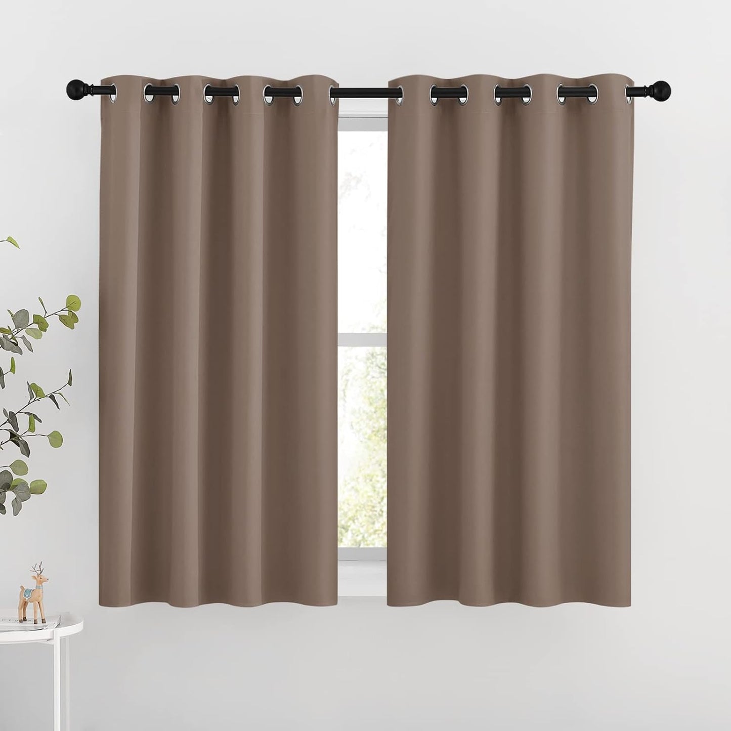 NICETOWN Insulated Blackout Curtains and Drapes - Microfiber Energy Saving Thermal Insulated Solid Grommet Blackout Draperies for Kitchen (1 Pair, 46 inches by 54 Inch, Cappuccino)