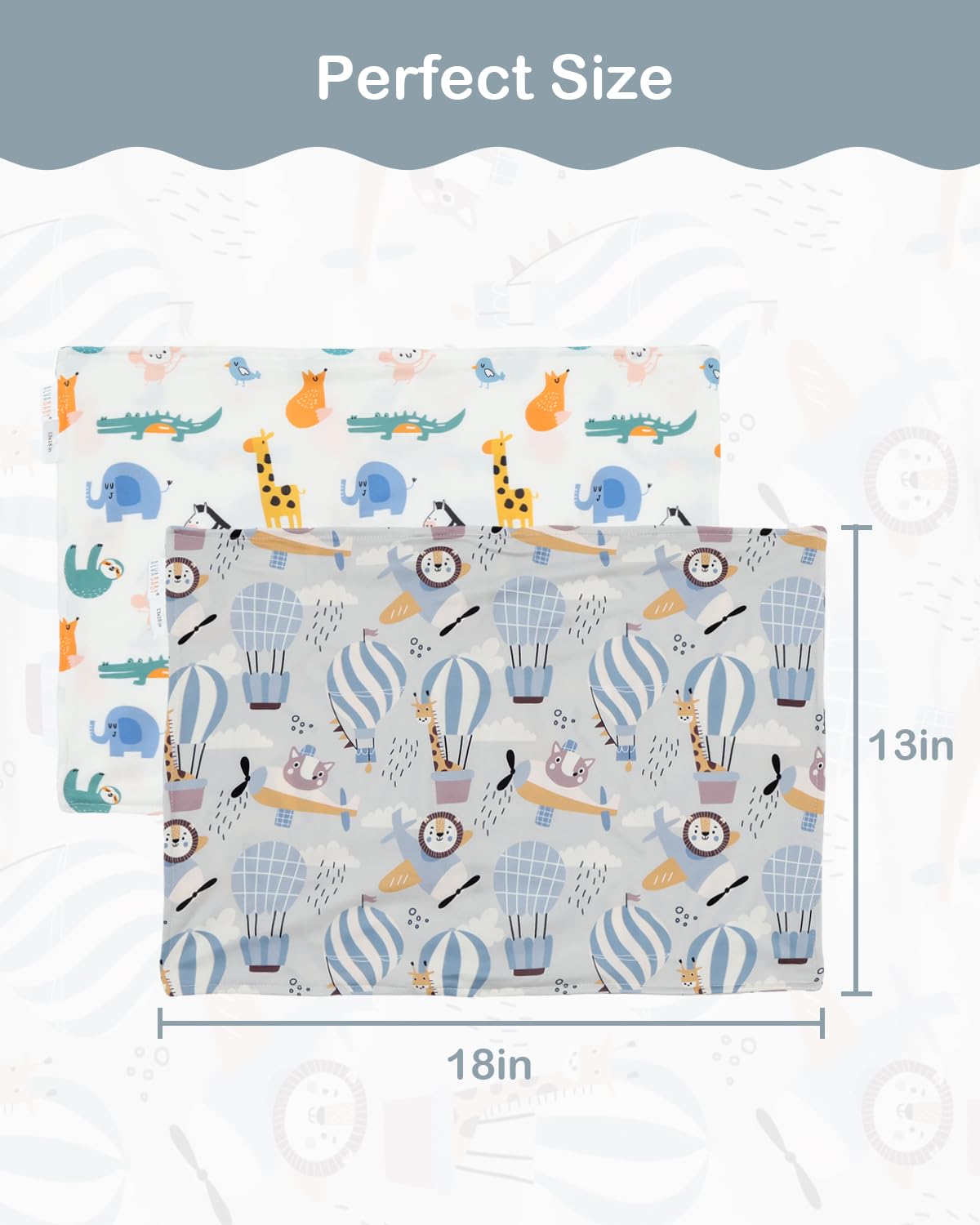 ALVABABY Toddler Pillowcases Stretchy Soft Kids Pillow Cover 2 Pack Fit 13"x 18" or 12"x16" Envelope for Girl Boy Sleepy Travel 2TPE23A