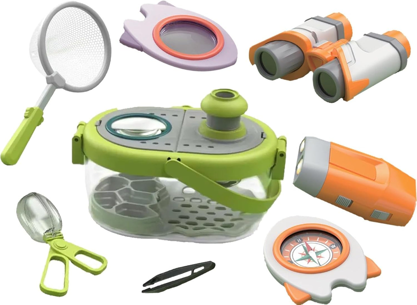 LittleCub Bug Hunting Kits for Children - 10 Pcs Bug Catcher for Kids, Kids Insect Explorer kit, Educational Toys Includes an Observation Box, Magnifier, Compass, Tweezers, Flashlight, and Net Bag