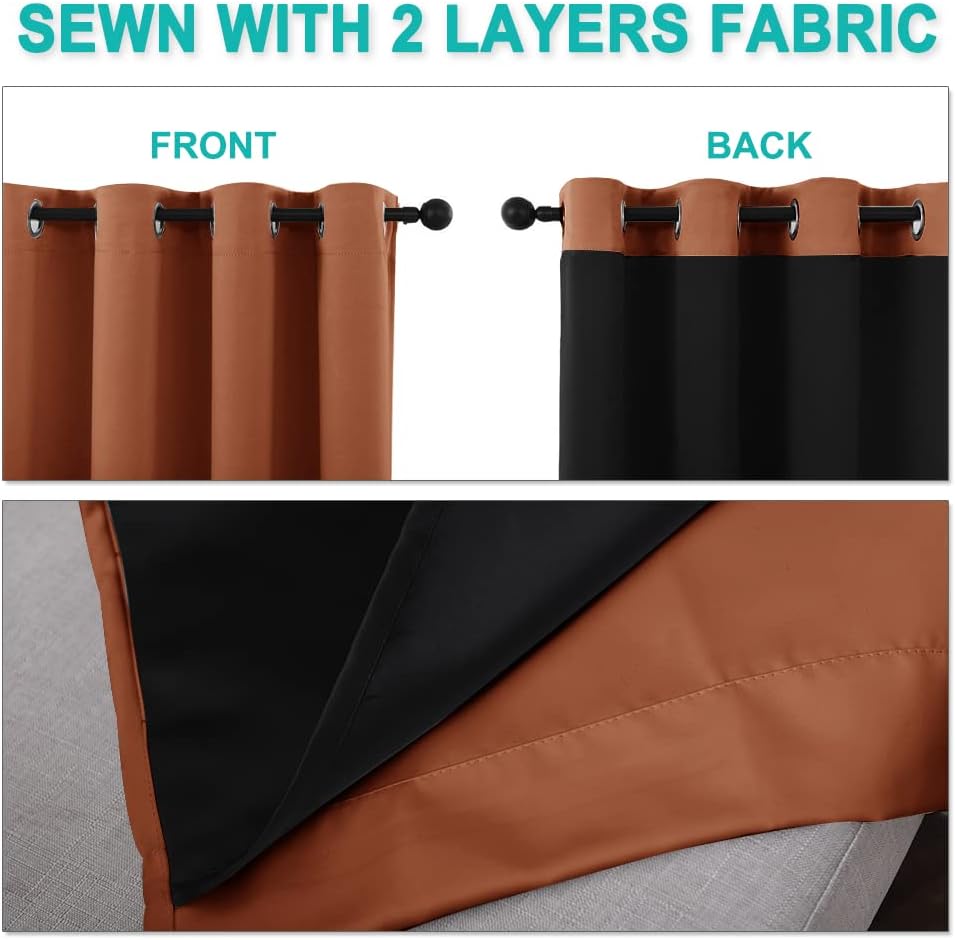 NICETOWN Burnt Orange 100% Blackout Window Curtain Panels, Heat and Cold Blocking Drapes with Black Liner for Nursery, 84 inches Thermal Insulated Draperies (2 Pieces, 52 inches Wide Each Panel)