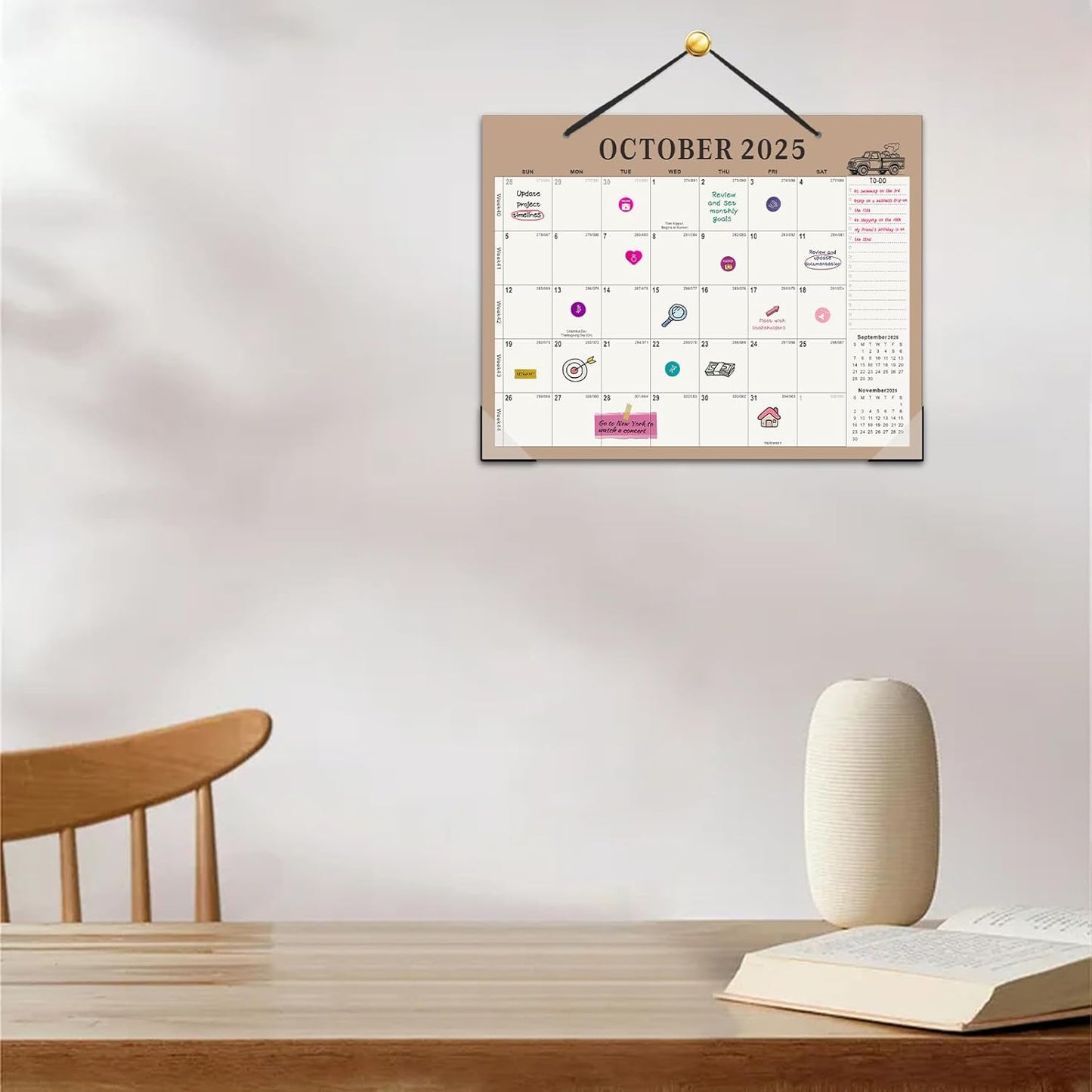 Gannyfer Desk Calendar 2025-2026, Magnetic Calendar for Refrigerator, July 2025-Dec 2026, 18 Monthly Wall/Fridge/Desktop Calendar with Hanging String, Magnetic Stripe, 3 Stickers, for Office, Home or School (14" x 11")