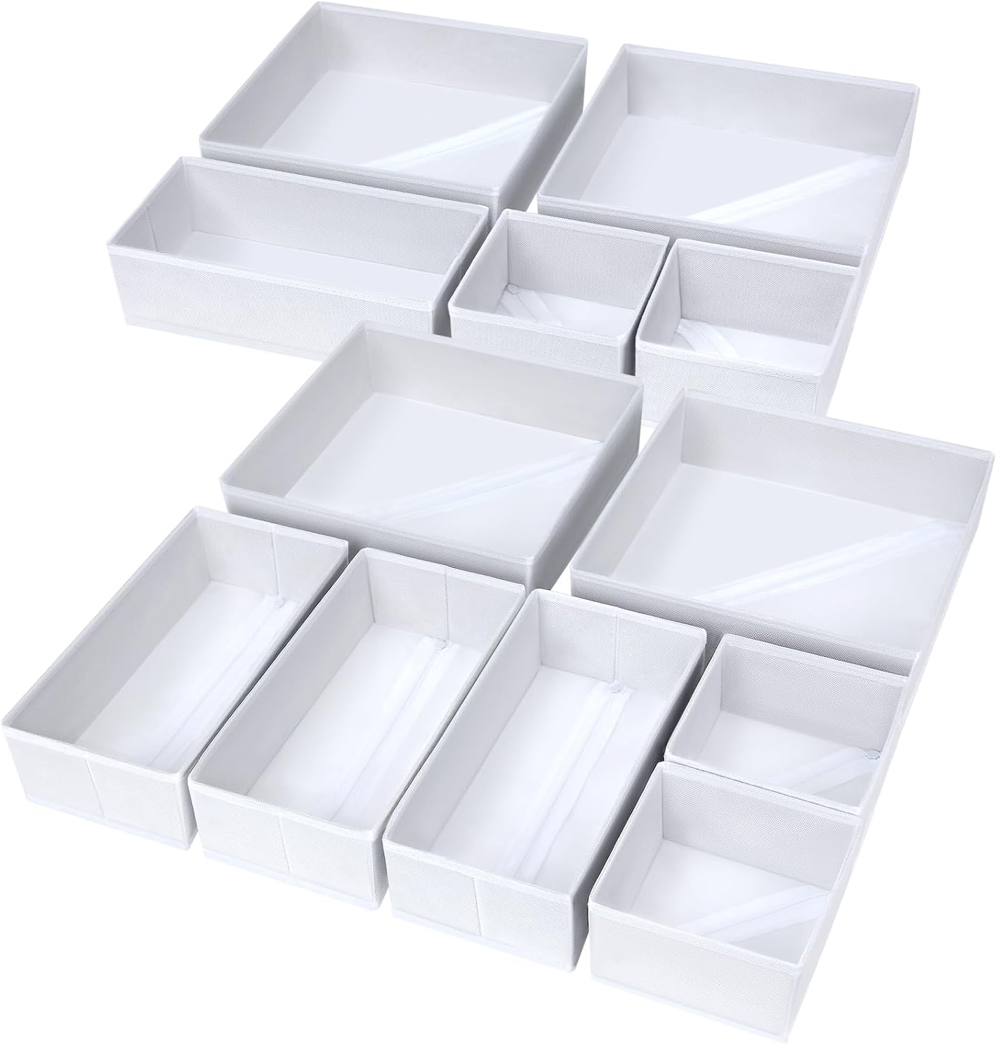 DIMJ Drawer Organizer Clothes, 12 Pack Fabric Closet Organizers and Storage, Foldable Baby Clothes Organizer & Dresser Bin For Nursery, Bedroom, Closet, Socks, Bra, Tie,White