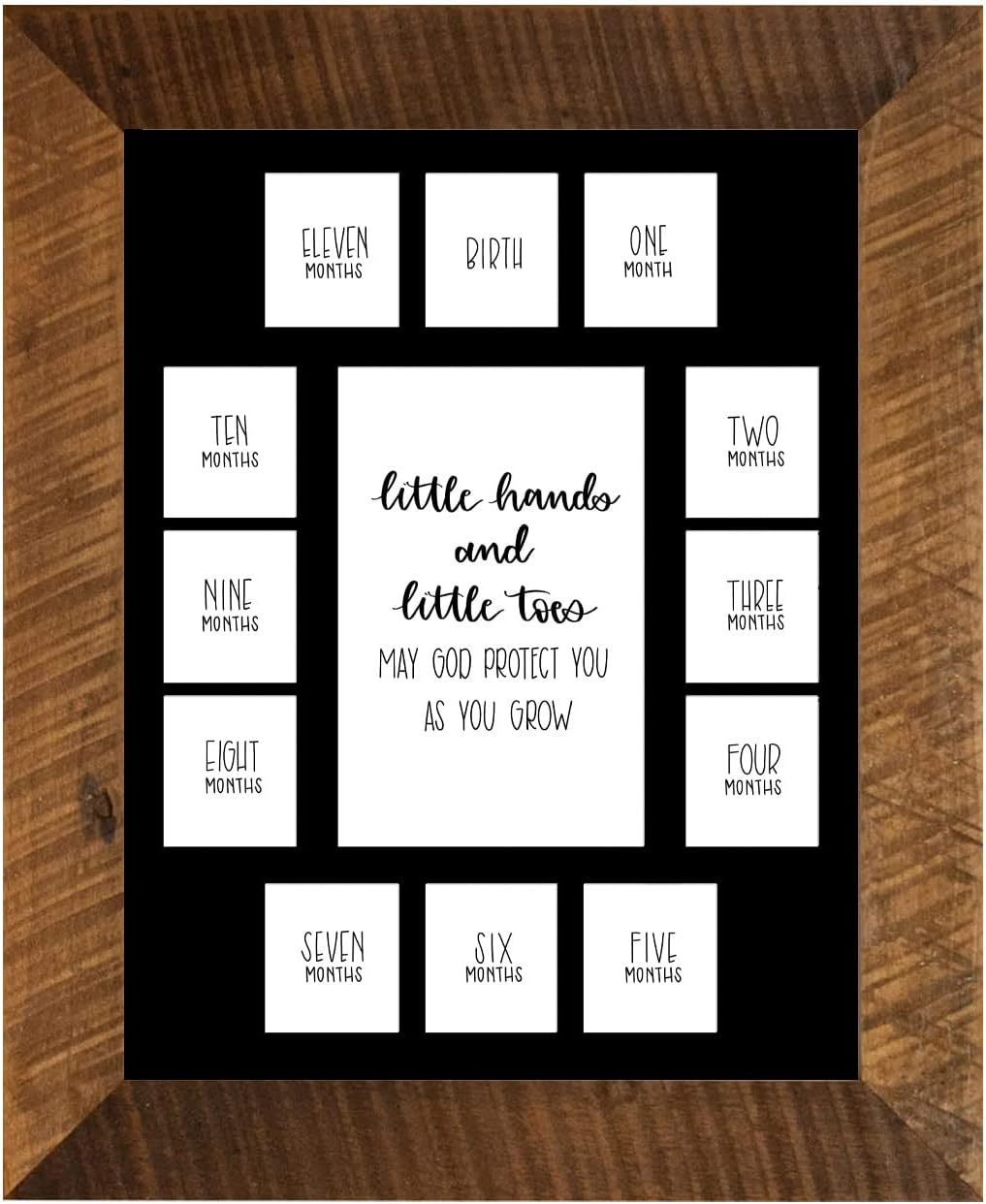 Rustic Red Door Co. Baby's First Year Picture Mat - Barnwood Frame - Little Hands and Little Toes Photo Collage - 13 Picture Slots - Newborn to One Year Birthday - Watch Your Baby Grow (Black Mat)