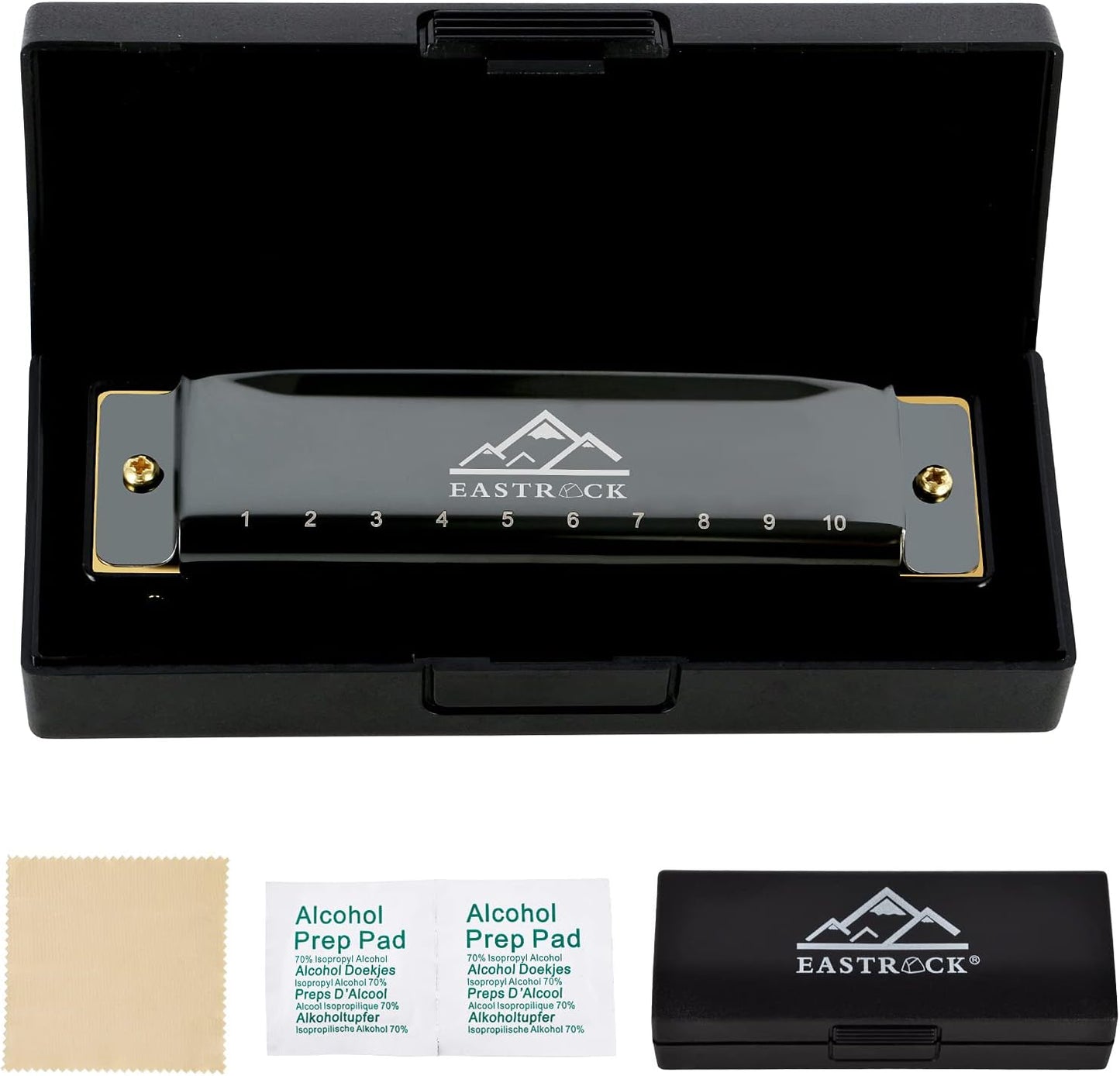 EastRock Blues Harmonica Mouth Organ 10 Hole C Key with Case, Diatonic Harmonica for Professional Player, Beginner, Students gifts, Adult, Friends, Gift Black