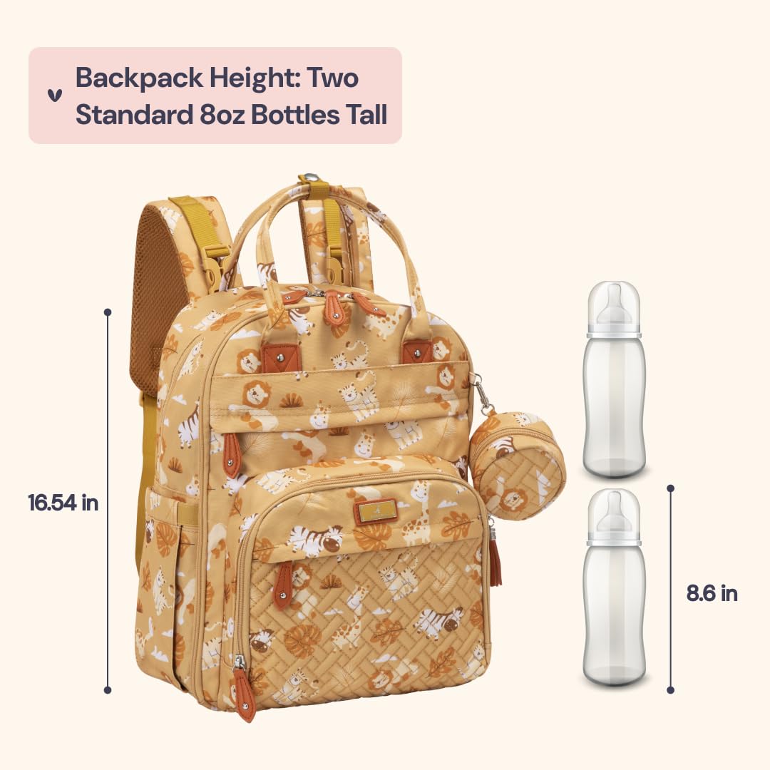 BabbleRoo Diaper Bag Backpack - Baby Essentials Travel Tote - Multi Function Water Resistant Diaper Bag, Travel Essentials Baby Bag with Changing Pad, Stroller Straps & Pacifier Case - Unisex, Safari