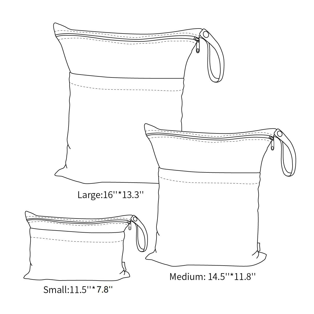 ALVABABY 3 Cloth Diaper Wet Dry Bags Waterproof Reusable with Two Zippered Pockets Travel Beach Pool Daycare Soiled Baby Items Yoga Gym Bag for Swimsuits or Wet Clothes Small medium Large 3L-SML07