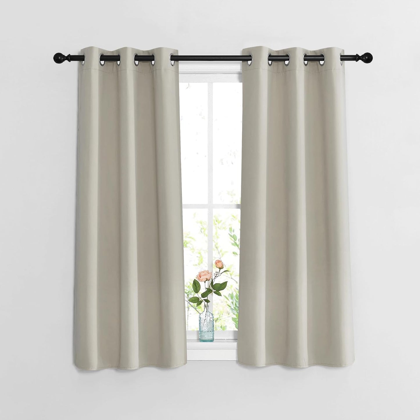 NICETOWN Blackout Natural Curtains for Bedroom - Window Treatment Thermal Insulated Grommet Solid Drapes Thermal Curtains Sound Reducing for Basement/Kitchen, 2 Panels, W37 x L54