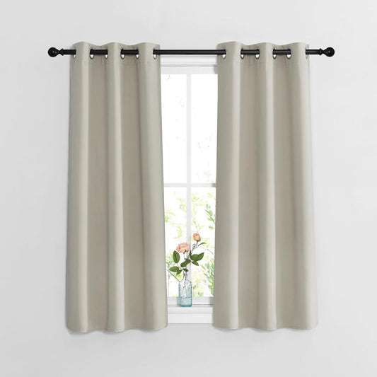 NICETOWN Blackout Natural Curtains for Bedroom - Window Treatment Thermal Insulated Grommet Solid Drapes Thermal Curtains Sound Reducing for Basement/Kitchen, 2 Panels, W37 x L54