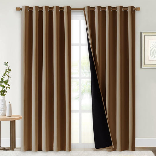 NICETOWN Full Shade Curtain Panels, 62 x 84 inch, Gold Brown, Pair of Energy Smart & Noise Blocking Out Blackout Drapes for Dining Room Window, Thermal Insulated Guest Room Lined Window Dressing