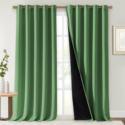 NICETOWN 100% Blackout Blinds, Set of 2, 70 inches x 108 inches, Forest Green, Laundry Room Decor Window Treatment Curtains for Large Patio Sliding Door, Thermal Insulated Curtains for Bedroom