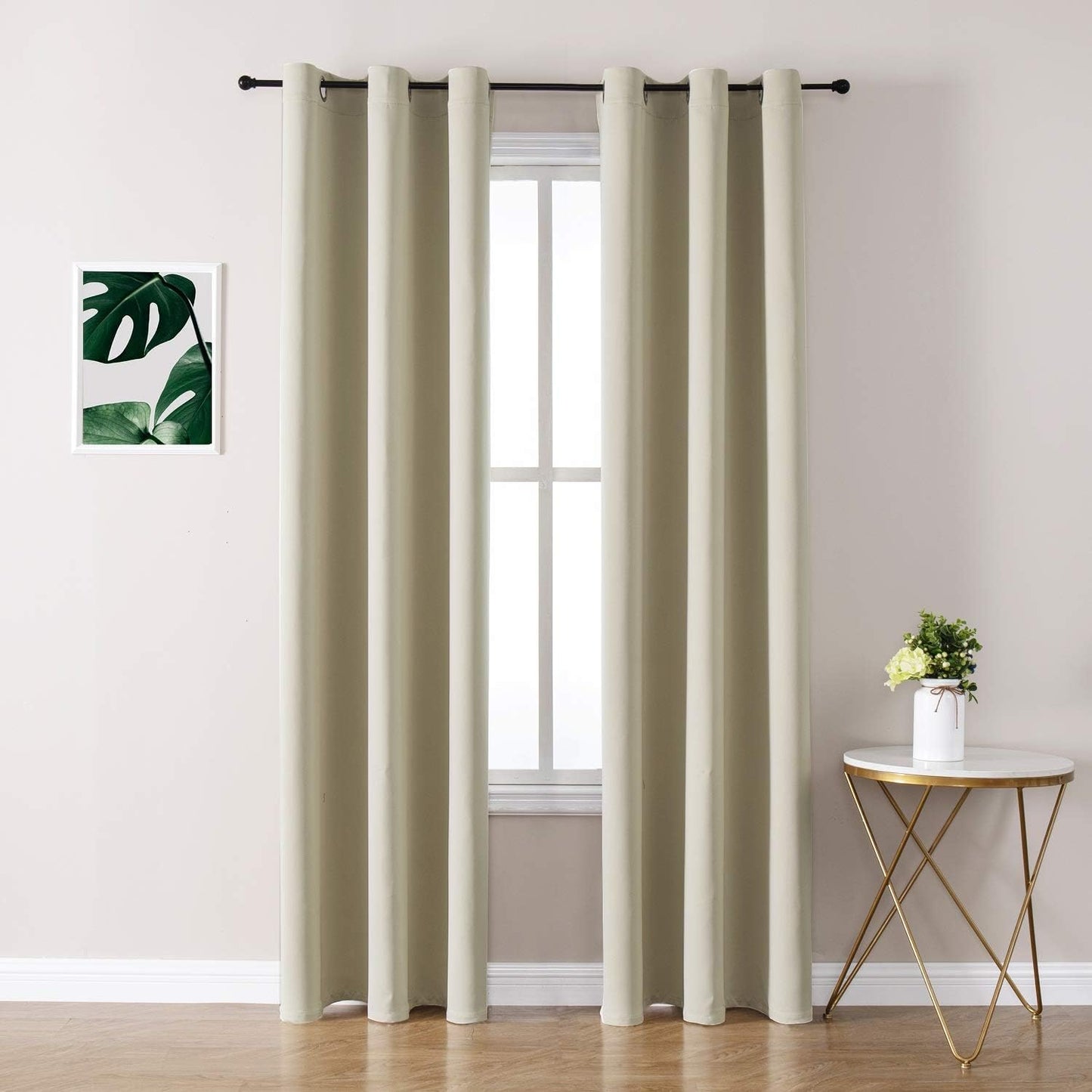 ChrisDowa Grommet Room Darkening Curtains for Bedroom and Living Room - 2 Panels Set Thermal Insulated Blackout Curtains (Beige, 42W x 84L)