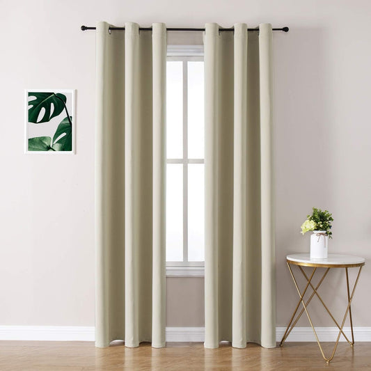 ChrisDowa Grommet Room Darkening Curtains for Bedroom and Living Room - 2 Panels Set Thermal Insulated Blackout Curtains (Beige, 42W x 84L)