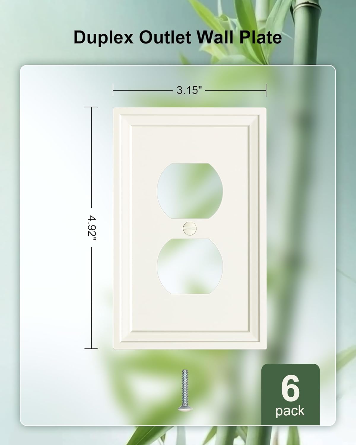 6-Pack Duplex Outlet Cover, Natural Bamboo Fiber Switch Plates and Outlet Covers, Light Almond Decorative Wall Plates for Electrical Outlets, 1 Gang Receptacle Cover, Corrosion Resistant
