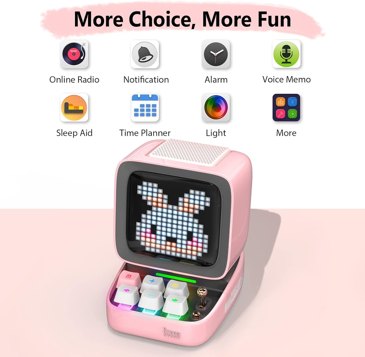 Divoom Ditoo Retro Pixel Art Game Bluetooth Speaker with 16X16 LED App Controlled Front Screen (Pink)