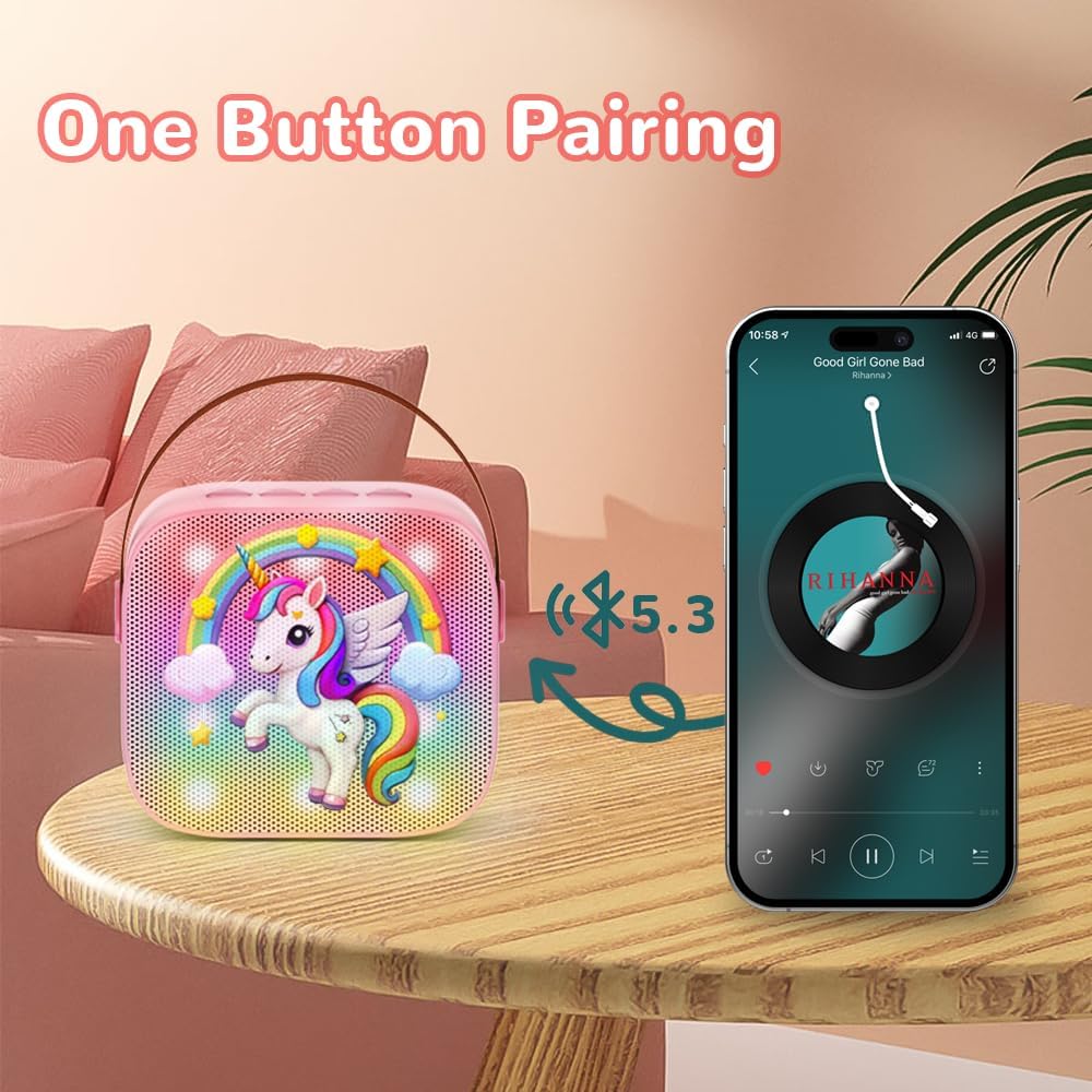 Mini Karaoke Machine for Kids Teen Adults - Toddler Toys Birthday Gift for Girls Ages 3-12, Portable Bluetooth Speaker Set with 2 Wireless Microphones fits Family Fun Home Party Outdoor, Pink