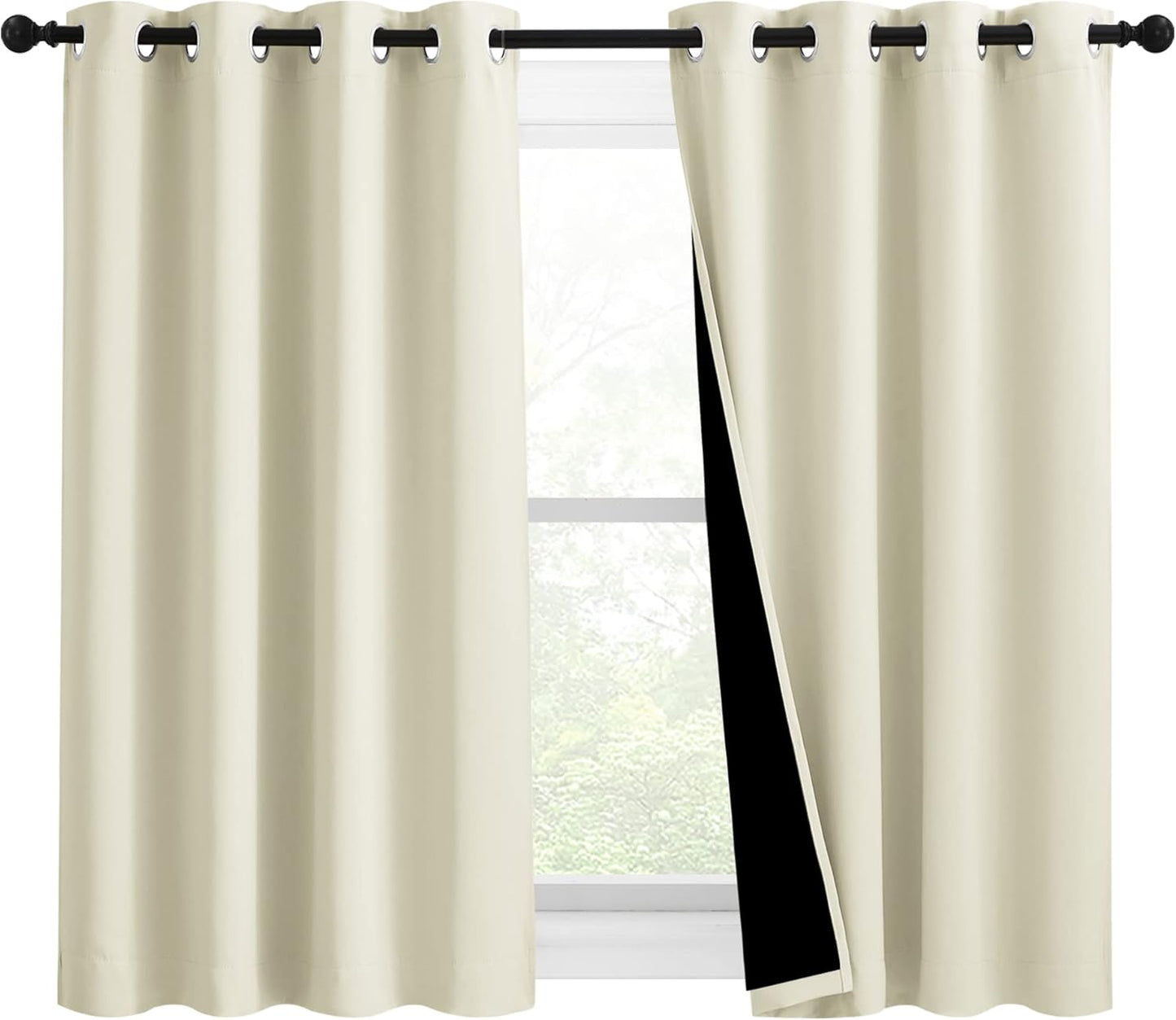 NICETOWN Warm Curtains for Winter, Bedroom Full Blackout Curtain Panels, Great Job for Blocking Light, Complete Blackout Draperies with Black Liner for Night Shift (Beige, Set of 2, 46 by 54-inch)