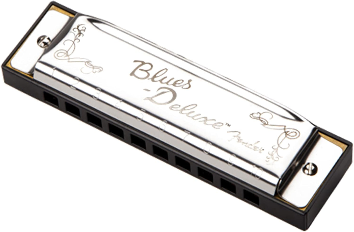Fender Blues Deluxe Harmonica - Key of F Bundle with Carrying Case, Austin Bazaar Online Manual, and Polishing Cloth