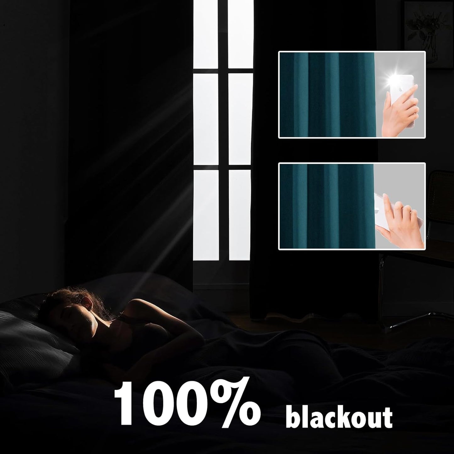 Anytime 100% Blackout Curtain Set, Thermal Insulated & Energy Efficiency Window Draperies for Guest Room, Full Shading Panels for Shift Worker and Light Sleepers（Greyish Blue, 2 Panels, 70W x 84L）