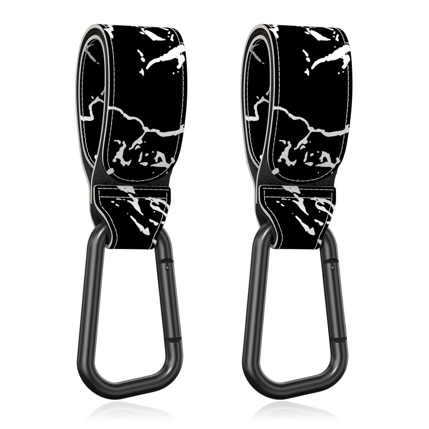 Baby Stroller Hooks for Hanging Bags, Universal Stroller Clips Accessories, Mommy Hook for Diaper Bag, Shopping Cart, Purse, Backpack - 2 Pack, Black Marble