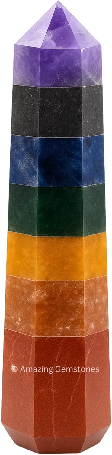 Amazing Gemstone 7 Chakra Crystal Towers ~ Natural Healing Crystal Point Obelisk for Reiki Healing and Crystal Grid (3" to 4" Inch)