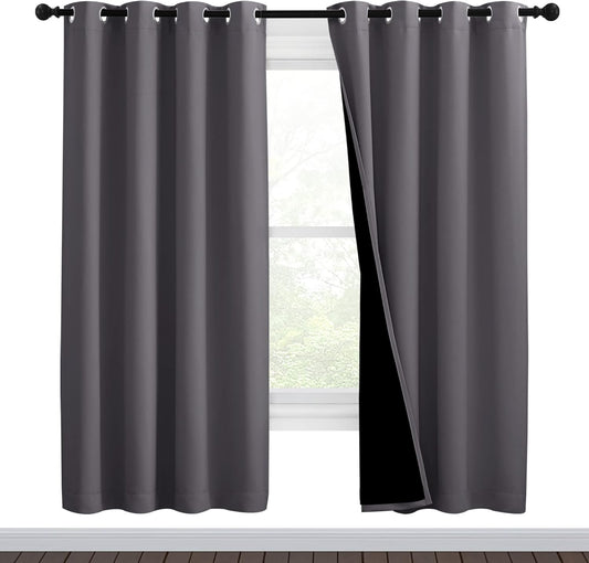 NICETOWN Grey Full Shade Curtain Panels, Pair of Thermal Insulated & Energy Efficiency Blackout Curtains for Living Room Windows, Lined Silky Performance Window Dressing (46" Wide x 72" Long, Gray)