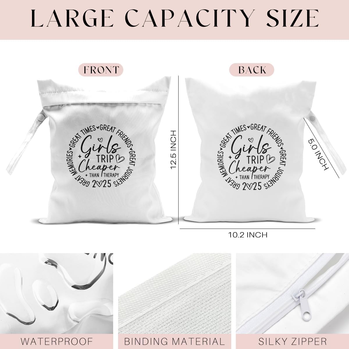 Girls Trip Gifts Wet Dry Bag, Beach Bag Wet Bag Favors, for Swimsuit Toiletry Travel Essentials For Women Aloha Bags, Beach Travel Gym Laundry bags for Dirty Diaper Swimsuit Gifts (White)