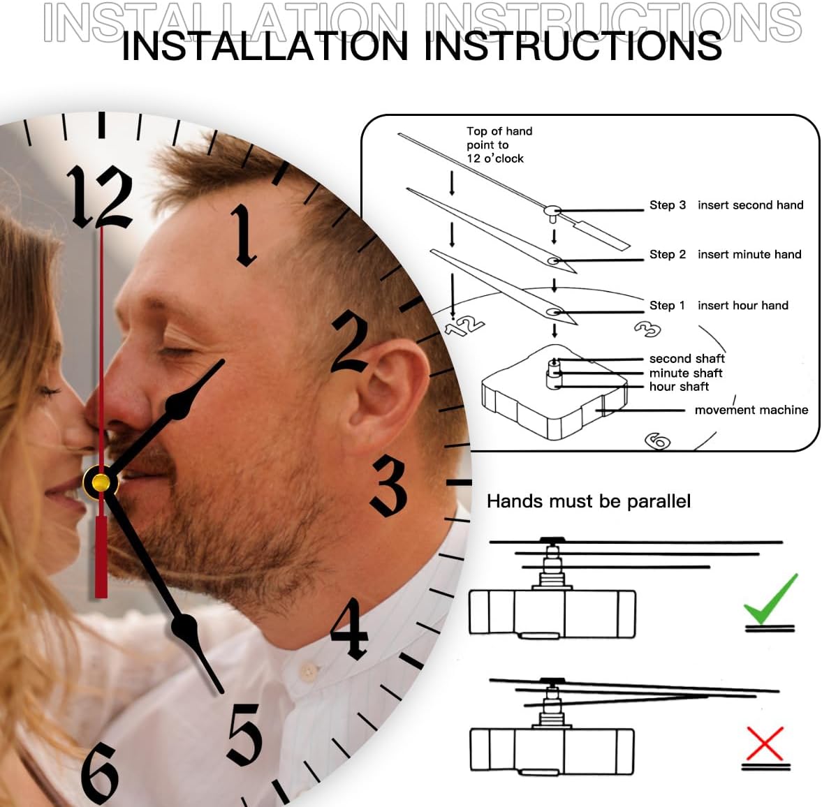 Generic Custom Clocks for Walls Personalized Clocks with Photo Text Logo Silent Non Ticking Round Decoration for Kitchen Family Friends Gifts, 10inch-25cm