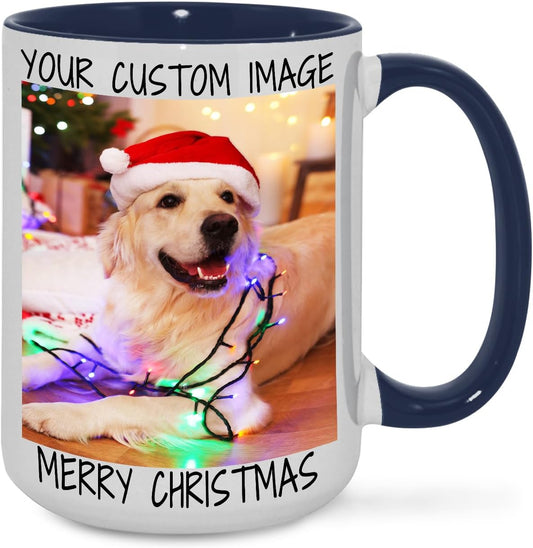 Ship Next Day Custom Mug Design Your Own Photo Text Personalized Picture Gifts for Women Men Customized Gifts Idea Personalized Coffee Mugs 15oz Dark Blue Handle