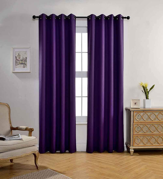 MIUCO Room Darkening Textured Grommet Window Treatment Blackout Curtains for Bedroom 2 Panels 52x95 Inch Purple