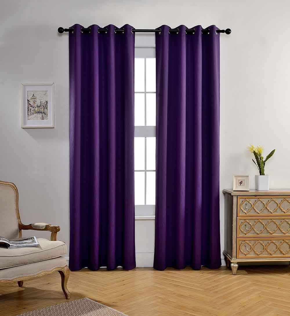MIUCO Woven Textured Thermal Insulated Grommet Blackout Curtains for Living Room 2 Panels Drapery 52x84 Inch Purple