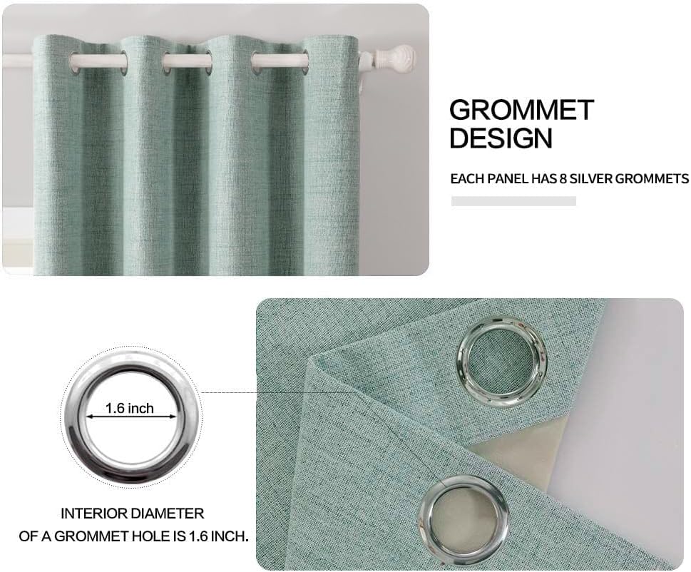MIULEE Linen Texture Curtains for Bedroom Solid 100% Blackout Thermal Insulated Seafoam Green Curtains Grommet Room Darkening Curtains/Draperies for Living Room Nursery 52x120 Inch (2 Panels)