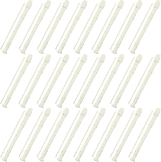 JAPCHET 24 Pack 12 Inch 8 Hole Soprano Recorders, German Style Descant Soprano Recorder, Plastic Descant Flute with Cleaning Rod & Storage Bag, for Graduation, Show, Gift White