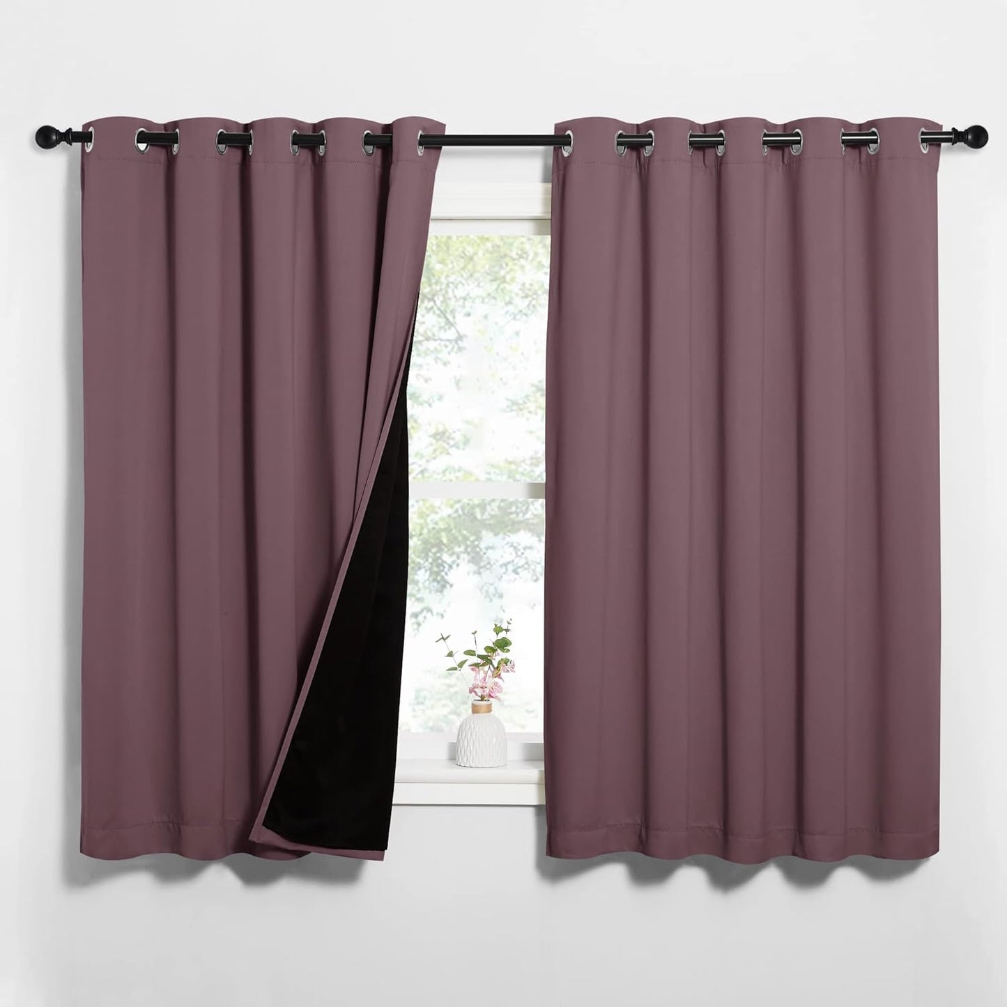 NICETOWN Dry Rose 100% Blackout Lined Curtains, 2 Thick Layers Completely Blackout Window Treatment Thermal Insulated Drapes for Kitchen/Bedroom (1 Pair, 62 inches Width x 63 inches Length Each Panel)