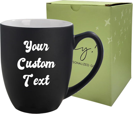 Personalized Coffee Mug Engraved with your Custom Text - Customized Coffee Mugs, Hot Chocolate Mug, Tea Cup, Birthday Gifts, Retirement Gift (Engraved Custom Text, Matte Black)
