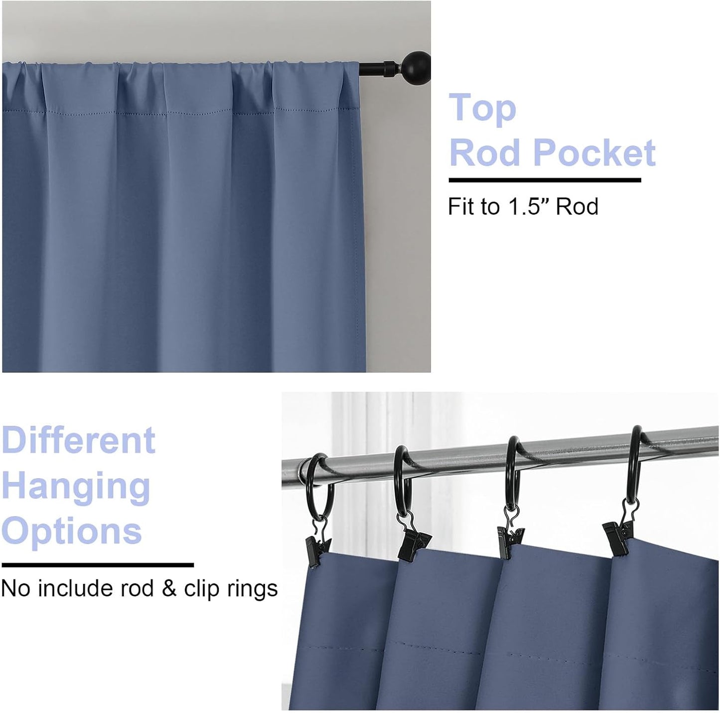 Simplebrand Ava Denim Blue Short 36 Inches Blackout Curtain 2 Panels Set, Half Window Rod Pocket Privacy Curtain Tiers for Kitchen, Curtains Blackout for Bathroom Shades, W40 x L36 Inch, Denim Blue
