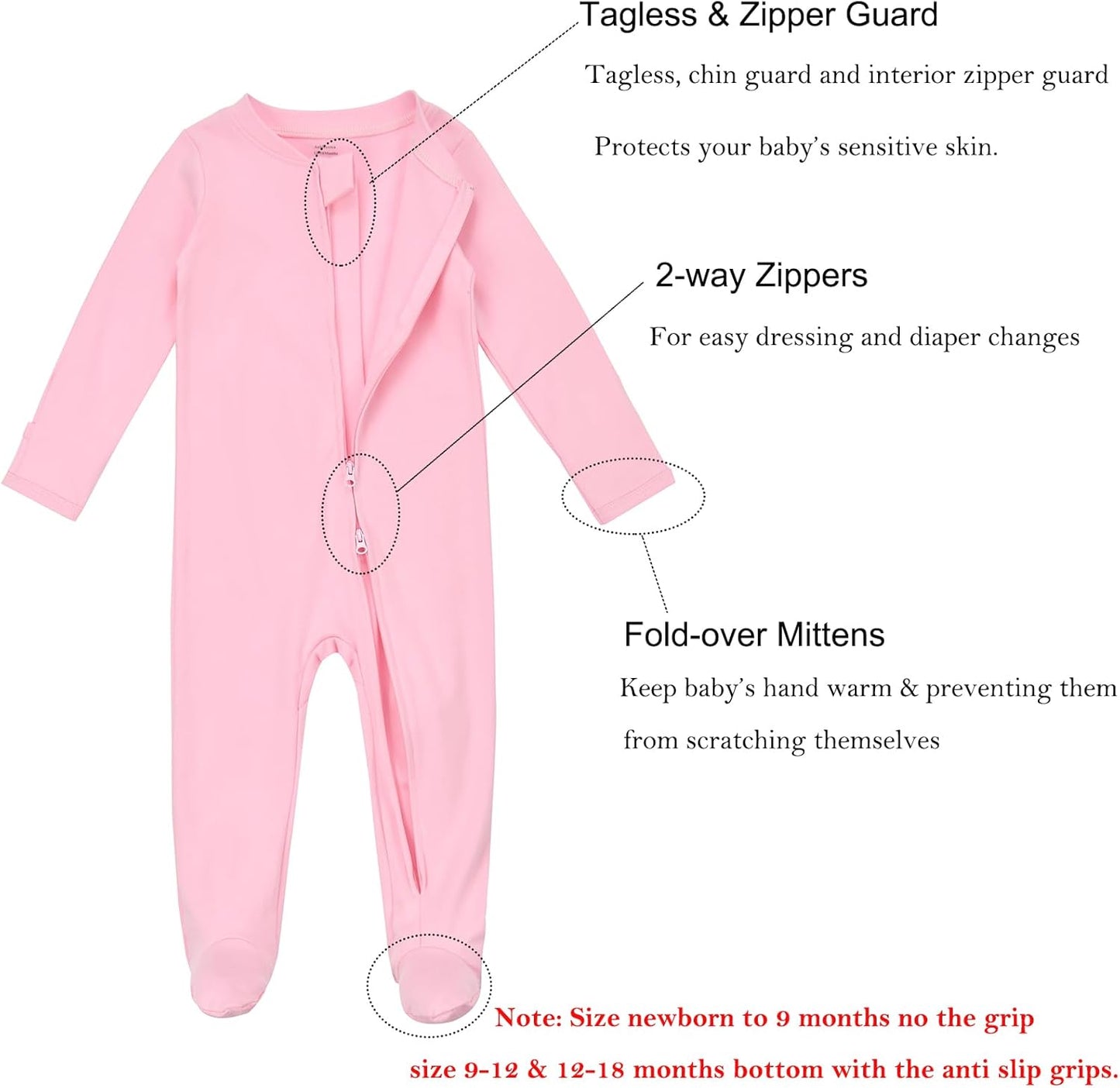 Aablexema Baby Footie Pajamas with Mittens - 3Pcs Infant Footed Sleeper Cotton Sleepwear Outfits