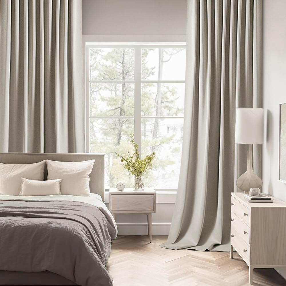 MIULEE Stone Back Tab Blackout Curtains 90 Inches Long 2 Panels Set for Living Room Bedroom Privacy, Rod Pocket/Pinch Pleat Thermal Insulated Room Darkening Pleated Light Blocking Drapes