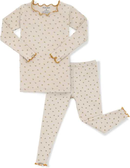 AVAUMA Baby Boy Girl Pajama Set 6M-7T Kids Cute Toddler Snug fit Flower Pattern Design Pjs Cotton Sleepwear Ruffled Shirring