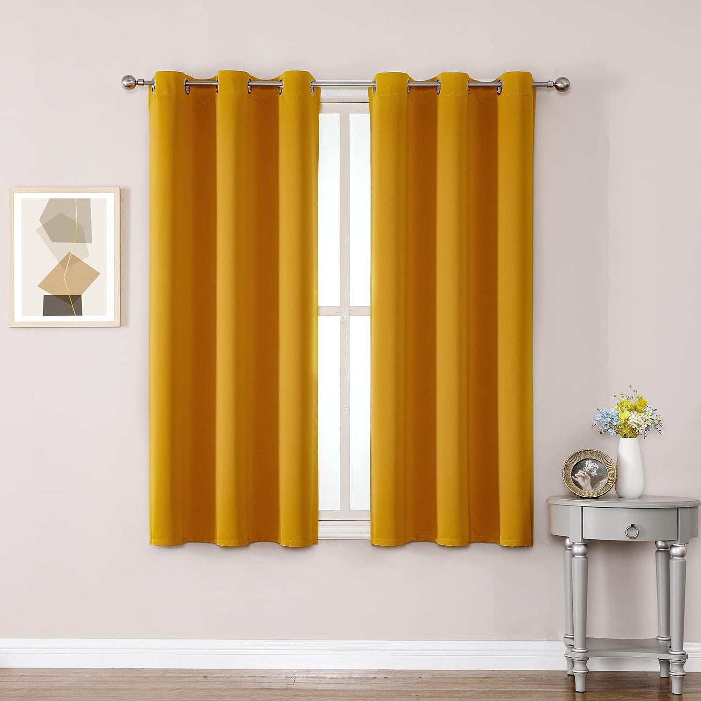 ChrisDowa Grommet Room Darkening Curtains for Bedroom and Living Room - 2 Panels Set Thermal Insulated Blackout Curtains (Mustard Yellow, 38W x 54L)