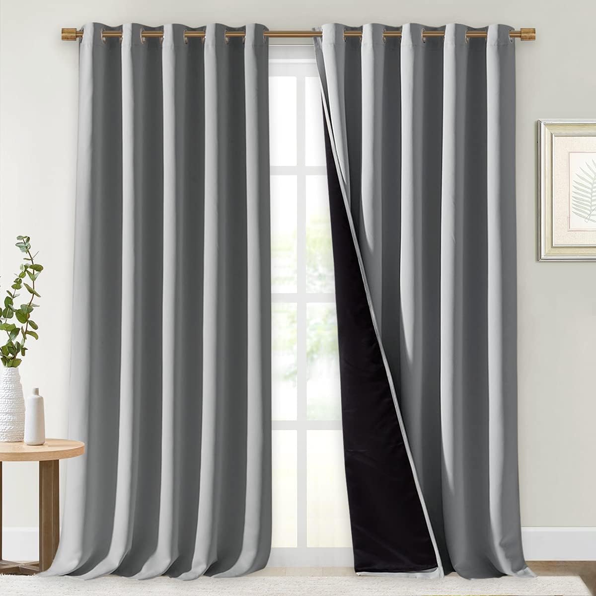 NICETOWN 100% Blackout Blinds, Laundry Room Decor Window Treatment Curtains for Large Patio Sliding Door, Thermal Insulated Silver Grey Curtains for Bedroom, Set of 2, 70 inches x 108 inches