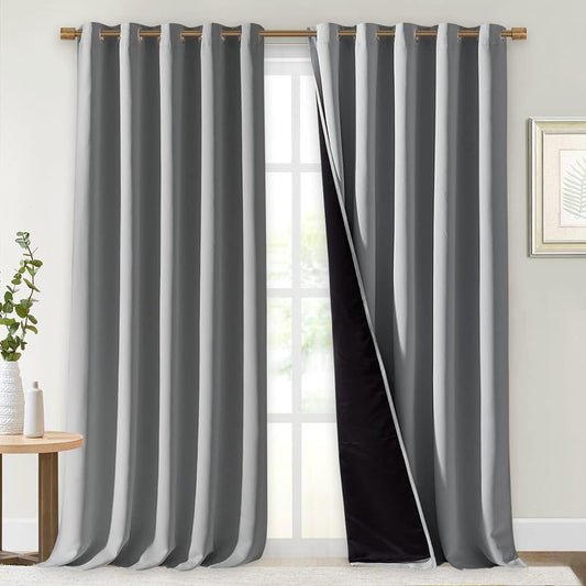 NICETOWN 100% Blackout Blinds, Laundry Room Decor Window Treatment Curtains for Large Patio Sliding Door, Thermal Insulated Silver Grey Curtains for Bedroom, Set of 2, 70 inches x 108 inches